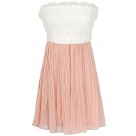 Sweet Nothings Lace and Pleated Chiffon Designer Dress in Salmon/Ivory